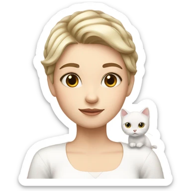 short hair girl fair skin with whit cat and princess cloth sticker