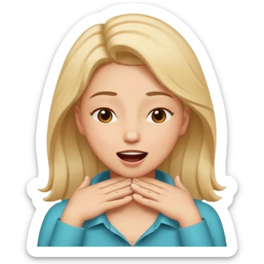 eyes closed and mouth wide open and hands cupped around her neck - her eyes are squinty with excitment sticker