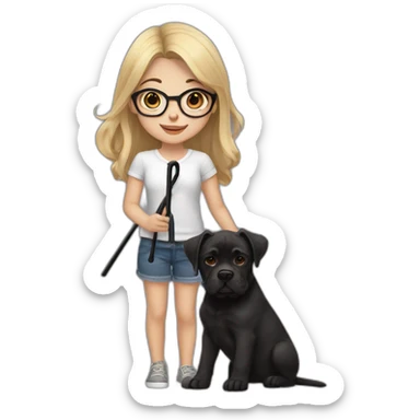 Blonde girl with black glasses and Brown eyes holding a black cane corso puppy sticker