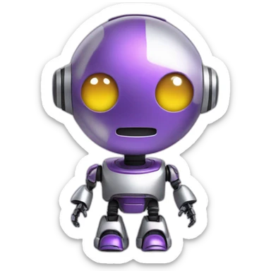 cute helpfull robot silver purple sticker