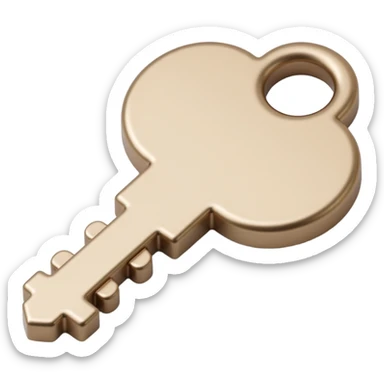 realistic metallic key icon with shiny highlights and subtle shadows in skeuomorphism style sticker