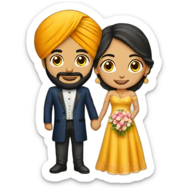 A Sikh man and a woman at their wedding sticker