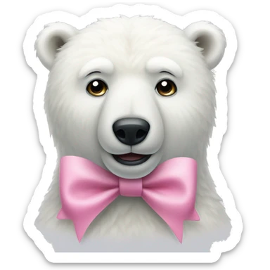 A polar bear wearing a pink bow sticker