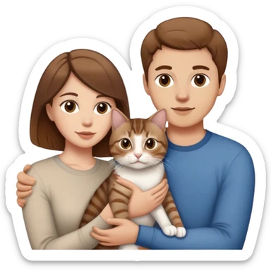 white couple with brown hair, they’re holding a tabby cat  sticker