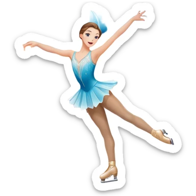 An colorful icon featuring a graceful figure skater performing a spin on the ice. The background includes a grand ice rink palace with shining spotlights and cheering spectators in the stands. Transparent background highlights the elegance and artistry of figure skating sticker