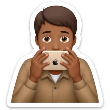 Could you please make an emoji of a community manager man with iphone stressed and covering his face? sticker