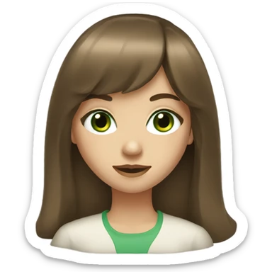 A girl with long brown hair with french bangs and green eyes  sticker