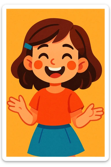 a girl with brunette hair, cheerful, modern illustration, vibrant toon style sticker