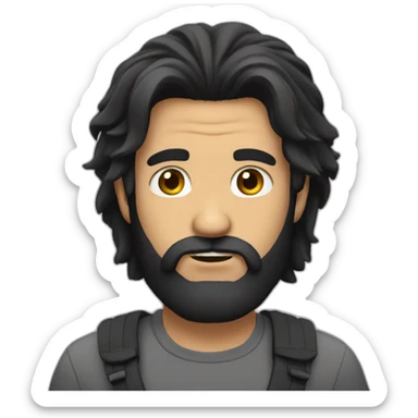 man with long black hair and a beard say idk sticker