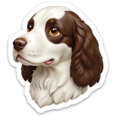 Cinematic Noble Springer Spaniel Portrait Emoji, Poised and regal, with a medium build and a glossy, well-groomed Fur of rich liver and white, deep-set soulful brown eyes, Simplified yet sharp and sophisticated features, highly detailed, glowing with a soft, dignified glow, high shine, intelligent and alert, stylized with an air of grace, focused and attentive, soft glowing outline, capturing the essence of a watchful and confident companion, so majestic it feels as though it could bound out of the screen with effortless authority! sticker
