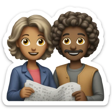 Couple solving crossword puzzle sticker