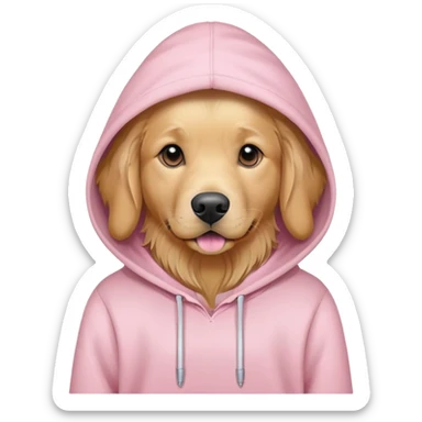 Golden retriever wearing a hoodie in light pink sticker