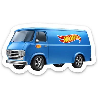 Side-on shot, Hot wheels, Hot rod, large panel van truck,1973 with exposed chrome exhaust pipes, blue, large wheels in back, large logo is “Stinky’s Diaper Cleaner” sticker