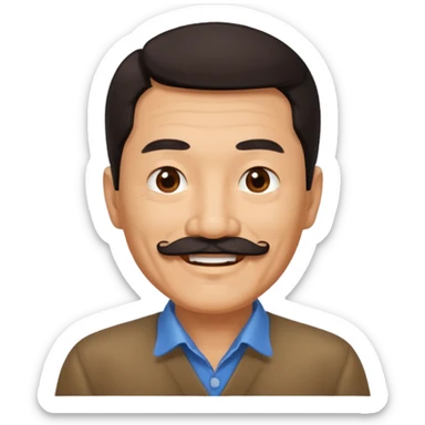 Older Chinese man with dark hair and full turn down mustache sticker