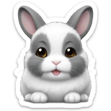 netherland dwarf bunny with dark gray fur and white fur on the bottom sticker