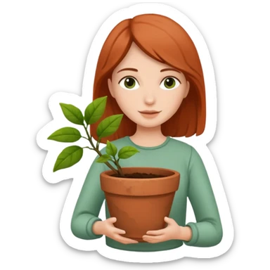 woman holding a flower pot sticker