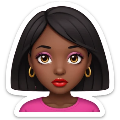 Dark skin gurl with black hair, big lips m, dark brown eye, octagon face shape and chinky eyes no red lipstick  sticker