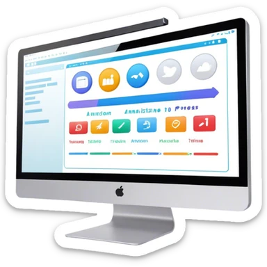 Create an emoji for animation and motion design. Show a computer monitor displaying the animation creation process, with a timeline, keyframes, and motion effects. Use modern, vibrant colors. No emojis or smiley faces. Transparent background. sticker