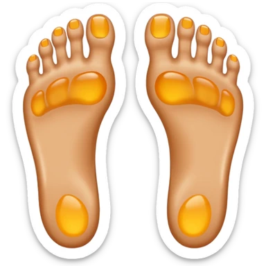 two feet, soles showing, five toes on each foot, shiny, perfectly orthopedic shape, emoji style sticker