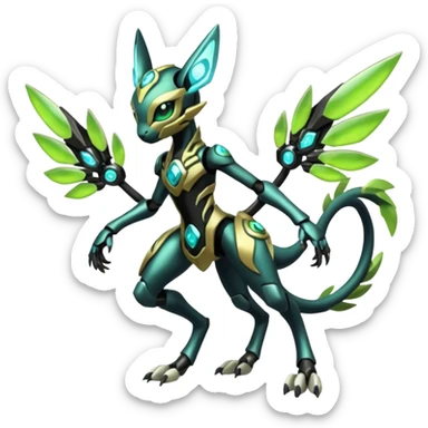  Exotic Futuristic Cyborg-Cyber-Meloetta-Zygarde-Zeraora-Protogen-Palkia-hybrid-fusion-Fakémon-creature, full body sticker