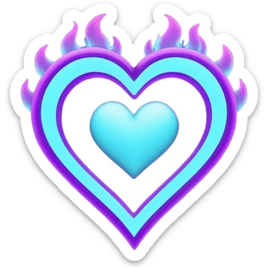 futuristic minimalistic fire heart made of purple (#8B5CF6) and cyan (#00E0FF) neon lines, dark background, digital tech aesthetic, no face, 1:1 aspect ratio sticker