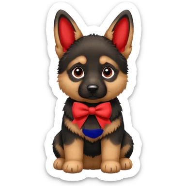 German shepherd puppy with a bow sticker