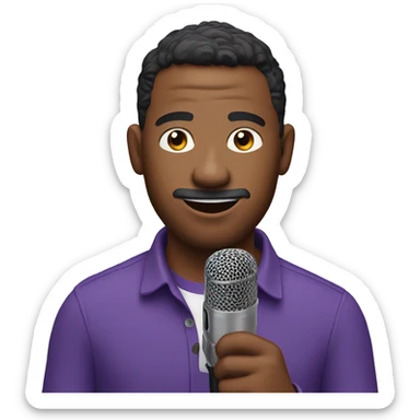 Guy in Purple shirt with a podcast mic Talking to camera  sticker