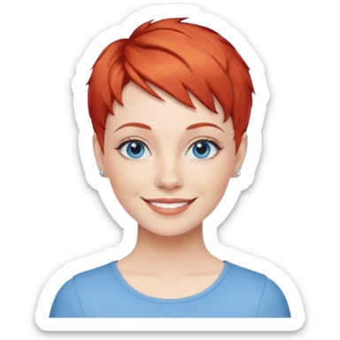 27 year old white woman, red hair, pixie cut, blue eyes sticker