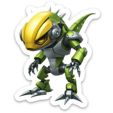 a futuristic mechanical spiky Medabot-lizard full body sticker