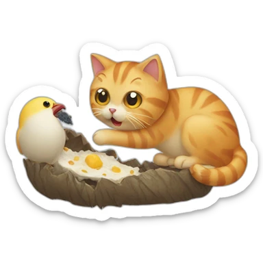a cat being eaten by a bird sticker