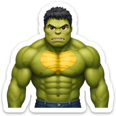 a Hulk wearing ancient animal skin cloth, half body, icon, yellow skin, spring sticker