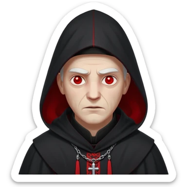 cursed village priest portrait, head and shoulders only, dark hooded robe, mysterious expression, subtle red accents, eerie glow, gothic village atmosphere, 3D cartoon, mobile game icon style, clean background, no text, no watermark

 sticker