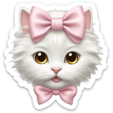fluffy poofy white kitten light pink bow sticker