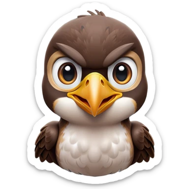 Cinematic Comical Falcon Portrait Emoji, Head tilted dramatically with an exaggeratedly shocked expression, featuring a sharply defined beak and wide, comically expressive eyes full of playful disbelief, Simplified yet hilariously expressive features, highly detailed, glowing with a slightly sassy glow, high shine, dramatic yet playful, stylized with an air of cheeky aerial mischief, soft glowing outline, capturing the essence of a meme-worthy falcon that looks ready to side-eye its way into viral fame! sticker
