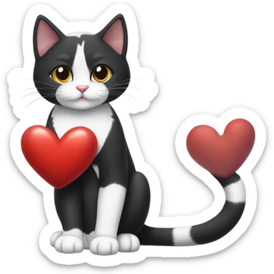 Tuxedo cat holding a heart  sticker