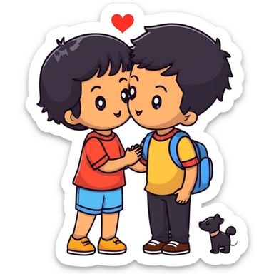 Black haired brown skinned boy kissing a black haired light skinned girl sticker