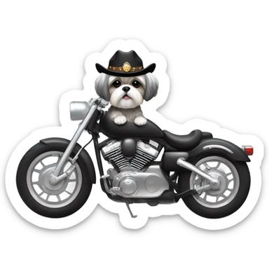 Gray white Shih tzu wearing bock cowboy hat on black motorcycle sticker