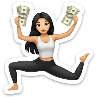 woman with bra, tanned long black hair, holding money, and splits  sticker