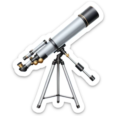 An icon featuring a telescope, stars, and a planet, symbolizing astronomy. The design includes a crescent moon, distant galaxies, and constellations, representing the study of space and celestial bodies. Transparent background highlights the exploration of the universe and cosmic phenomena. sticker