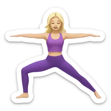 Blonde lady doing yoga with purple top and purple leggings sticker