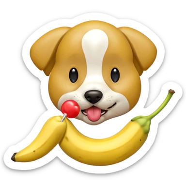 Naughty dog licks a banana shaped lollilop sticker