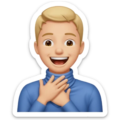 A person laughing with their hands around neck chocking sticker