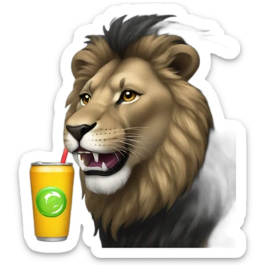 Black lion drinking energy drink sticker