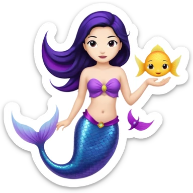Asian mermaid with black hair and purple tail  sticker
