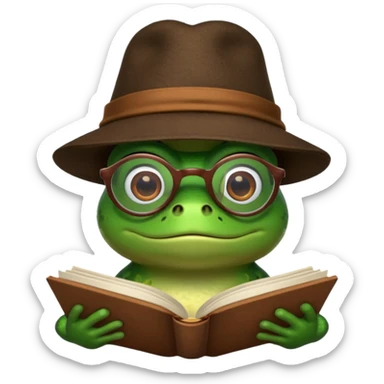 frog wearing hat with glasses and book sticker
