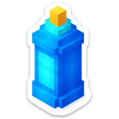 voxel style isometric spray paint can, blue color sticker