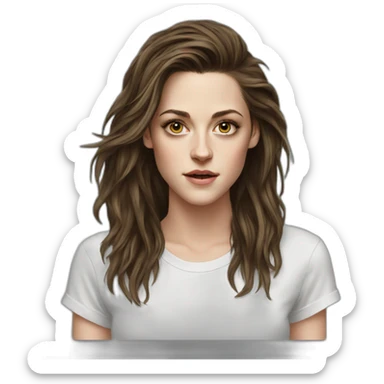 Kristen stewart long hair in round neck t-shirt sticker