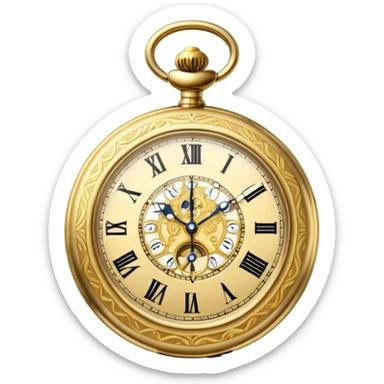 ornate gold pocket watch, vintage, engraved, minimal, no text sticker