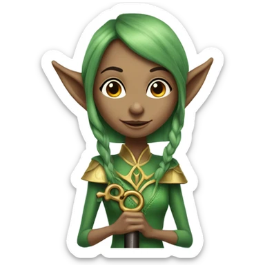 an elf woman login holding a big key sticker