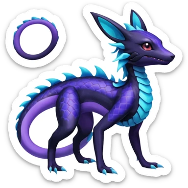 Gothic Scaley Exotic Salandit-Aurorus-Umbreon-Suicune-Fakémon-hybrid-creature (full body), 4 legs sticker